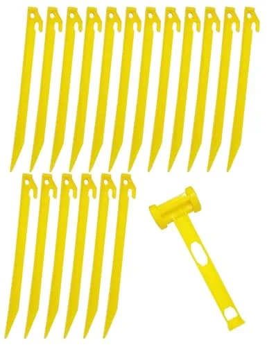 Zeltheringe aus Kunststoff, extra lang, robust, mit Hammer, 35 cm, 18 Stück