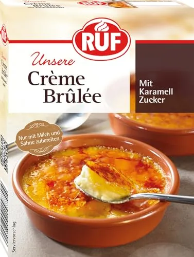 RUF Crème Brûlée – Französisches Dessert mit selbst karamellisierendem Zucker - Pudding- & Dessertpulver: Einfach zuzubereiten ohne flambieren, glutenfrei und mit knackiger Karamell-Kruste für ein perfektes Dessert-Erlebnis.