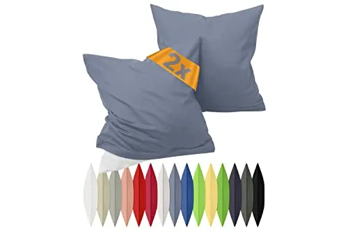 npluseins Renforcé-Kissenbezüge im Doppelpack - 100% Baumwolle - schlicht und edel 698.898, 40 x 80 cm, Jeansblau