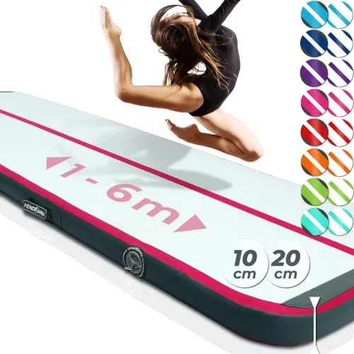 VENDOMNIA Airtrack Matte, 10/20cm hohe aufblasbare Gymnastikmatte in Länge 1/2/3/4/5/6/7/8 m, mit elektrischer Pumpe & Tasche, Tumbling Matte, Turnmatte, Trainingsmatte, Fitnessmatte, Sportmatte,Yoga