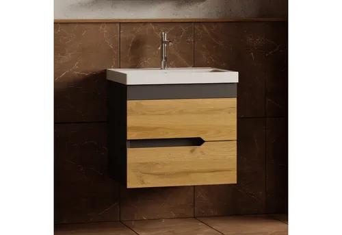 Karen Waschtisch-Set Marmara 65 cm - Waschtisch mit Unterschrank, innovatives Design aus hochwertigem MDF, inklusive Waschbecken, ideal für stilvolle Badezimmergestaltung und optimalen Stauraum.