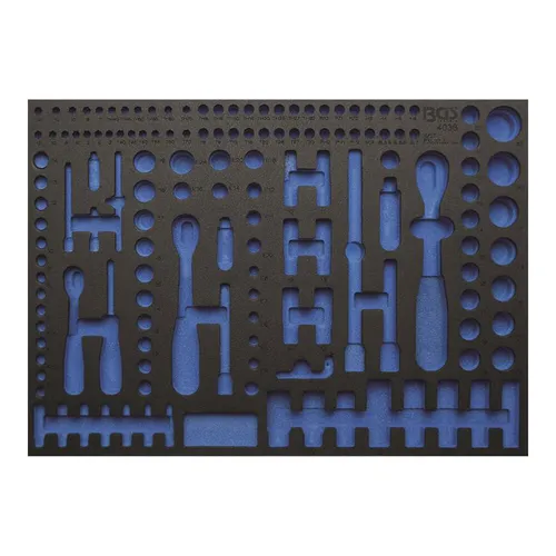 BGS Werkstattwageneinlage 3/3, leer, für Art. 4036 - Werkstatteinrichtung mit robuster Hartschaum-Einlage, perfekt für BGS Werkstattwagen und optimal passend für den 192-teiligen Steckschlüsselsatz (Art. 4036).