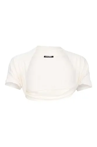 Easy Young Fashion Damen Bolero Jäckchen Kurzarm - elastisch & figurbetont - Basic Schulterjacke - weiche Open Front Jacke 3009 - (Creme)