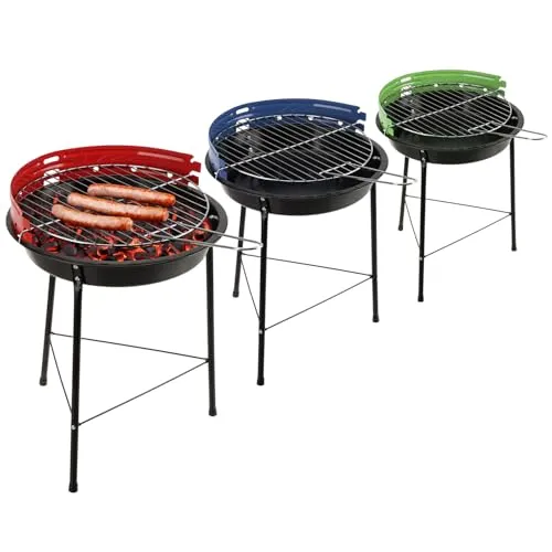 com-four® 3x BBQ Grill - Dreibein mit höhenverstellbarem Grillrost und Windschutz - runder Standgrill aus Metall für Balkon, Terrasse, Garten, Strand - Holzkohle-Grill [Auswahl variiert] (3 Stück)