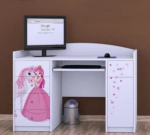 Happy Babies Kinderschreibtisch 125x89x60 - PC-Tisch mit 5 Schubladen und Tastaturablage für Kinder - Computertisch in fröhlichem Kinderdesign mit 5 Schubladen, ideal für kleine Räume. Maximal sichere Kanten und einfacher Aufbau machen ihn perfekt für das Kinderzimmer.