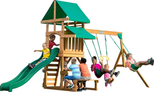 Backyard Discovery Spielturm Belmont aus Holz | XXL Spielhaus mit Rutsche und Schaukel