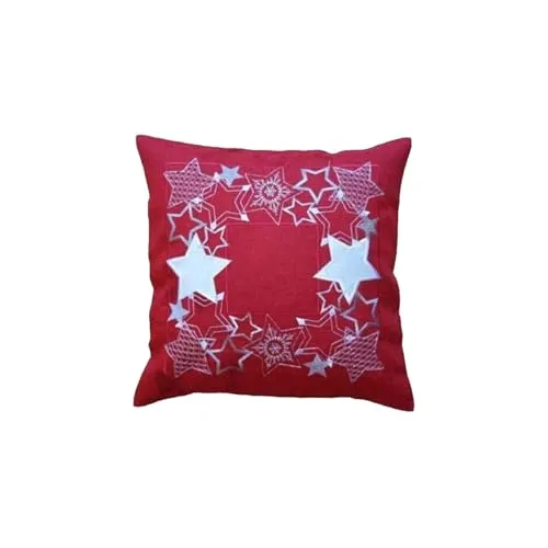 texpot Kissenhülle Stickerei Sterne Weihnachten Winter (Rot)