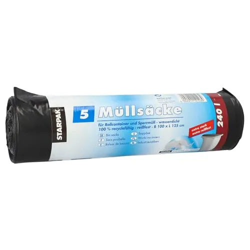Müllsäcke LDPE 240 L – extra stark & reißfest - Müllsäcke für 240 Liter, 125x100 cm, schwarz. Ideal für Sperrmüll, extra stark und reißfest. Inhalt: 45 Stück, perfekt für große Entsorgungsprojekte!