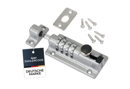 HMF Bolzenriegel Riegelschloss 3591-09, Türriegel mit 4-stelligem Zahlencode, Din Rechts und Din Links, aus Zinklegierung, 12,2 x 4 x 4,8 cm, Silber