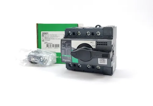 Schneider Electric 28901 Switch Disconnector 40A - Druckschalter: 4-poliger Trennschalter mit 40A, ideal für sichere Stromtrennung in industriellen Anwendungen, robust und langlebig.