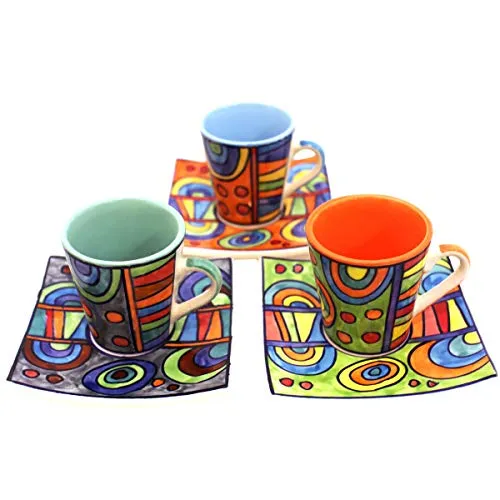 Gall&Zick Handbemalte Espressotassen mit Unterteller, Set von 3 – Bunte Keramik für Kaffeegenuss - Hochwertiges Set aus handbemalten Espressotassen, ideal für Kaffee und Espresso. Spülmaschinen- und mikrowellengeeignet, vereint es Funktionalität mit stilvollem Design. Jedes Stück ein einzigartiges Unikat.