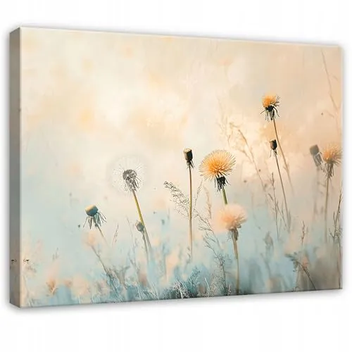 WallArena - Leinwand Bilder Blumen - 40x30 cm Leinwandbilder - Bild auf leinwand - Wandbild XXL groß Wandbilder für Wohnzimmer Schlafzimmer Wohnzimmerbilder Modern kunstdruck - Wiese Natur Beige