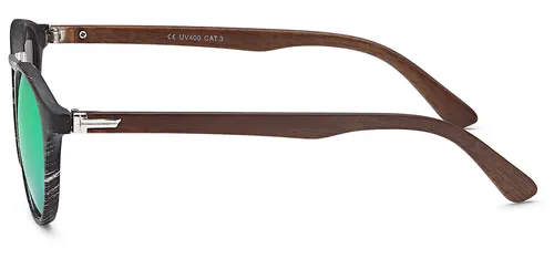 styleBREAKER Uni Sonnenbrille Panto Holzoptik | Runde Retro Brille mit Metallsteg & UV400 | Modisches Wood Look Design (Kunststoff) inkl. Etui & Tuch