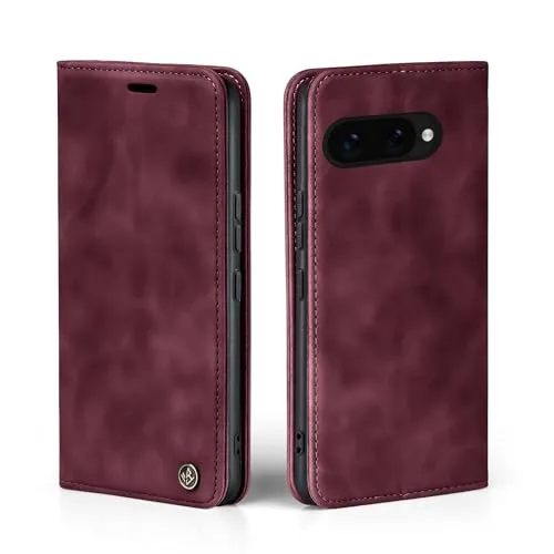LBH Handyhülle für Google Pixel 9a in Weinrot mit Karten- und Geldfach Smartphone Hülle mit Standfunktion Flip Case Schutzhülle Magnetverschluss Vintage