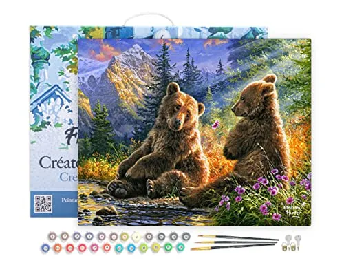 Figured'Art Malen nach Zahlen Bärenpaar mit Rahmen 40x50cm - 🖌️ Komplettes DIY Set für kreative Entspannung: Faltenfreie, nummerierte Leinwand auf Holzrahmen, umweltfreundliche Acrylfarben und 3 Pinsel für höchste Präzision. Ideal als Geschenk für Kunstliebhaber!