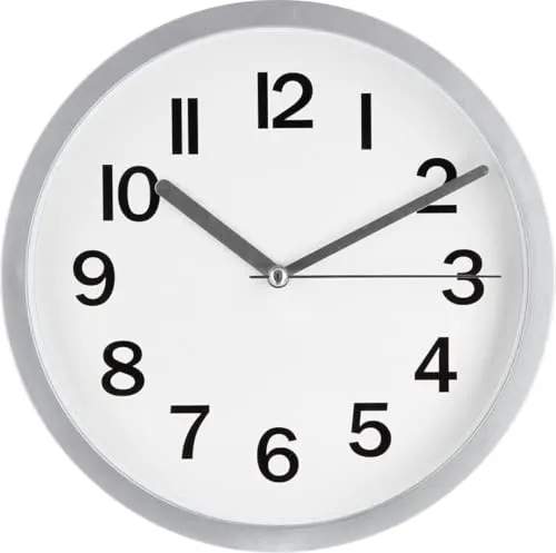Ambiano Wanduhr rund Uhr Küchenuhr Quartz-Uhrwerk 22,3 cm Durchmesser batteriebetrieben Silber
