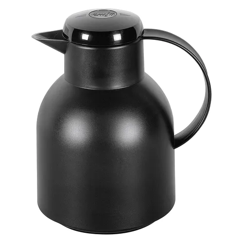 Emsa Isolierkanne 1L SAMBA schwarz/transluzent - Thermobehälter mit Quick Press Verschluss und Glas-Isolierkolben, ideal für heiße und kalte Getränke, stilvolles Design in schwarz transluzent.