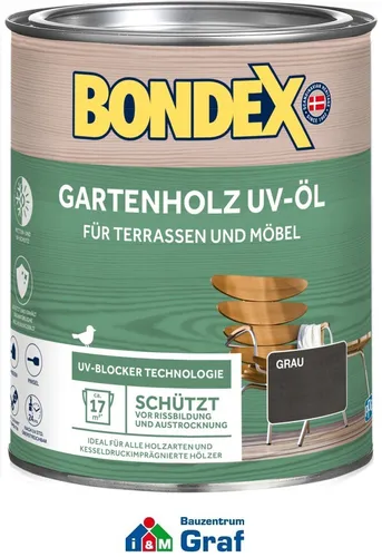 BONDEX Öl Gartenholz UV-Öl für Holz Holzpflege Holzschutz Grau 0,75 L /#873352