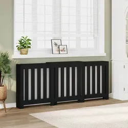 vidaXL Heizkörperverkleidung Schwarz 205x21,5x83,5 cm - Heizkörperverkleidung aus hochwertigem Holzwerkstoff mit modernem Latten-Design. Bietet zusätzlichen Platz für Deko und ist pflegeleicht sowie stabil.