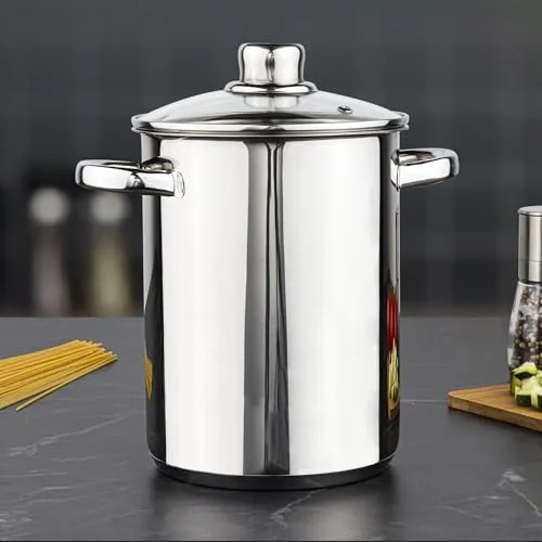 mucHome Nudeltopf & Spargeltopf 4L mit Siebeinsatz - Praktischer 4L Nudeltopf mit integriertem Siebeinsatz, ideal für gleichzeitiges Kochen von Spargel und Spaghetti. Kompatibel mit allen Herdarten und spülmaschinengeeignet für einfache Reinigung.