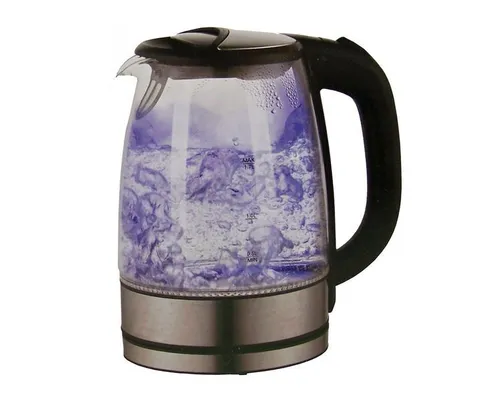 DESKI HOT Serie Glas Wasserkocher 1,7 Liter - Retro Design mit LED-Beleuchtung - Wasserkocher mit 2200 Watt Leistung, 360° Schwenksockel und ergonomischem Griff für komfortables Kochen. Stilvolles Retro Design in transparentem Edelstahl-Schwarz.