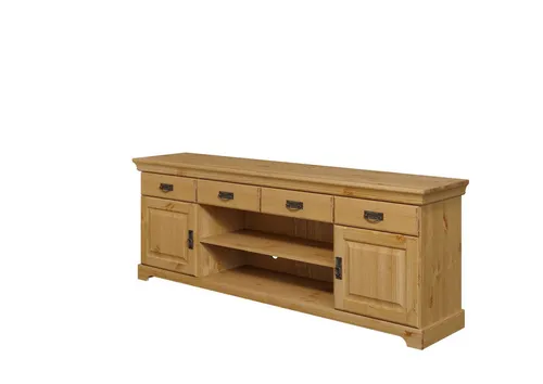 Home affaire TV-Board Rügen – Massivholz im Landhausstil, 180 cm breit - TV-Halterungen aus zertifiziertem Massivholz, ideal für ein gemütliches Wohnzimmer, mit 4 geschlossenen Fächern und 2 offenen Fächern für optimale Stauraumgestaltung.