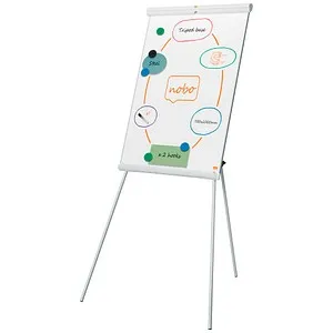 Flipchart Premium Plus Stahl Dreibeinstativ - Mobiles Dreibein-Flipchart mit höhenverstellbaren Teleskopbeinen für flexible Nutzung. Robuste, kratzfeste Oberfläche und hohe Löscheigenschaften für sauberes Arbeiten. Inkl. Haken und Stifteablage.