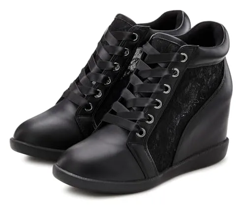 LASCANA Damen Sneaker mit Keilabsatz, Gr. 39, schwarz - Elegante Sneaker mit innenliegendem Keilabsatz und Spitzendetails von LASCANA. Ideal für Freizeit und Alltag, aus hochwertigem Lederimitat gefertigt.