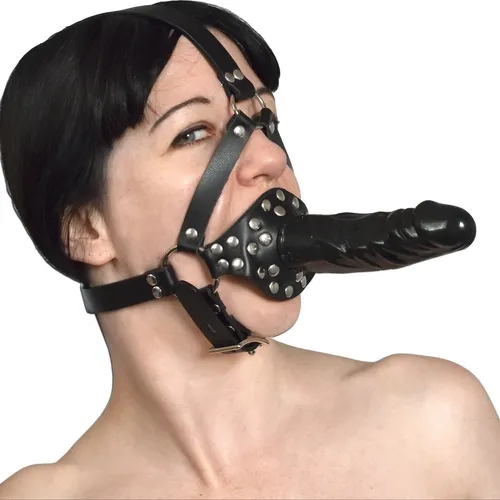 Doppelter Fetisch Mundkebel mit Dildo Plug verschließbar* Penis Bondage Sex