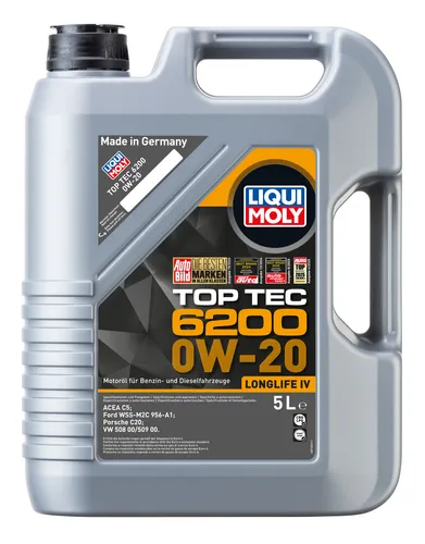 LIQUI MOLY Top Tec 6200 0W-20 - 5L Synthesetechnologie Motoröl - Motoröl mit exzellentem Kaltstartverhalten und höchster Kraftstoffeinsparung, ideal für moderne Fahrzeuge und E10-Kraftstoff.