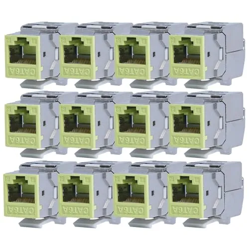 KOSCOM CONNECT 12x Keystone Modul CAT6A in grün | STP RJ45 Einbaubuchse für Netzwerk-Leerdose & Patchpanel | vollgeschirmt I bis zu 10 Gbit/s & 500 MHz | werkzeugfreie Snap-In Montage | AWG 22-25