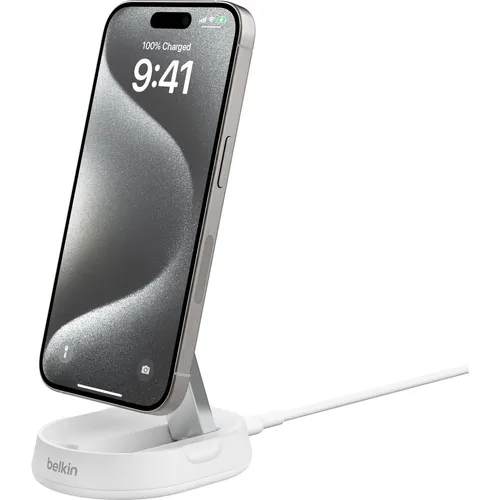 Belkin BoostCharge Pro 15W Induktive Ladestation - Kabelloses Qi-Ladegerät mit 15W Schnellladefunktion, ideal für Apple iPhone 16/15/14/13/12 und AirPods Pro. Faltbar und platzsparend, perfekt für Reisen!