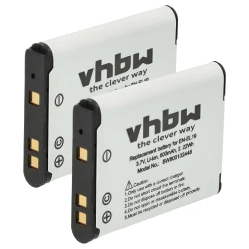 vhbw 2X Akku kompatibel mit Nikon CoolPix S100, S2500, S2550, S2600, A100, S2700, A300 Kamera (600mAh, 3,7V, Li-Ion)