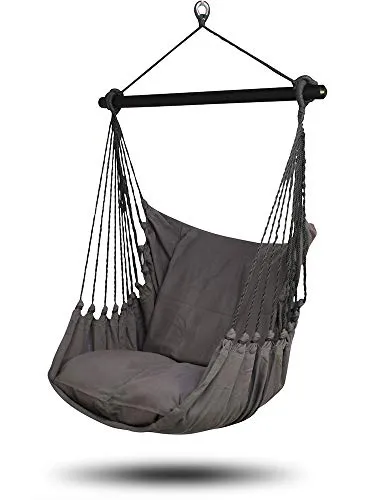 HOBEA-Germany Hängesessel uni grau - Hängesessel aus 100% Baumwolle, inklusive 2 passende Kissenhüllen in grau, ideal für gemütliche Stunden im Garten oder Wohnzimmer.