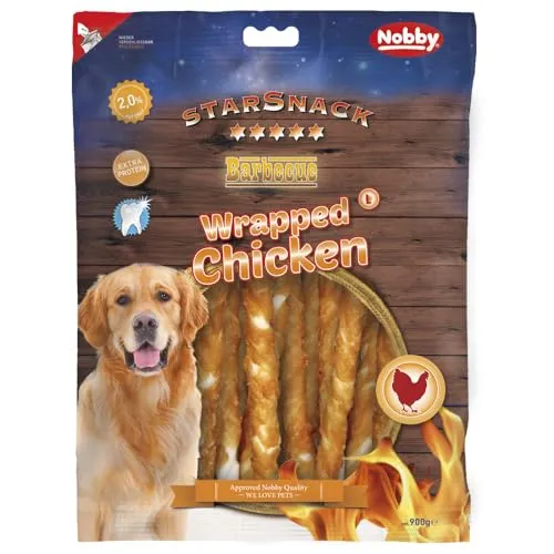 Nobby StarSnack Barbecue Wrapped Chicken L, ca. 900 g - Hundefutter mit geringem Fettgehalt, leckeres getrocknetes Hähnchenfleisch umhüllt von Rinderhaut für extra Protein und großen Snackgenuss.