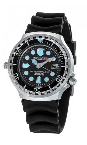 Riedenschild Taucheruhr RS9000-01 - 100 ATM Wasserdicht - Armbanduhren mit robustem Edelstahlgehäuse, Heliumventil und extrem kratzfestem Saphirglas. Ideal für Taucher und Abenteurer, dank Quick-Release-System des Silikonarmbands.