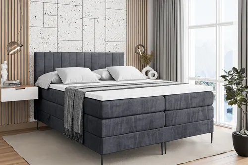 ALTDECOR Boxspringbett mit Stauraum und Topper - Dunkelgrau - Erleben Sie erholsamen Schlaf mit dem ALTDECOR Boxspringbett. Ausgestattet mit zwei Bettkästen für zusätzlichen Stauraum und langlebigem Polsterstoff, bietet es hohen Komfort durch die Kombination von H3- und H4-Matratzen.