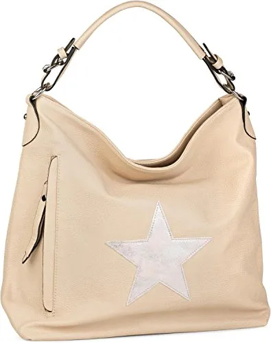 styleBREAKER Vintage Shopper Handtasche mit Stern - Damen-Schultertasche im Vintage Look, mit glitzerndem Stern, verstellbarem Schultergurt und viel Stauraum für Alltag und Freizeit.