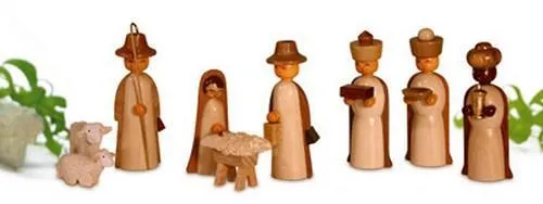 Miniaturfigur Christi Geburt aus Holz - Handgefertigte Holzfigur der Christi Geburt, ideal für eine festliche Dekoration in Wohnzimmer, Küche oder Flur. Perfekt für Liebhaber von traditionellem Handwerk aus Deutschland.