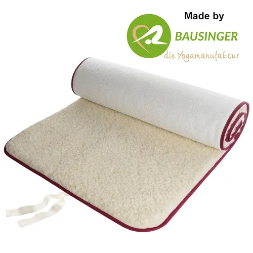 Yogamatte Schurwolle Bausinger Kontrast 100 x 200 cm Matte natur, Saum weinrot