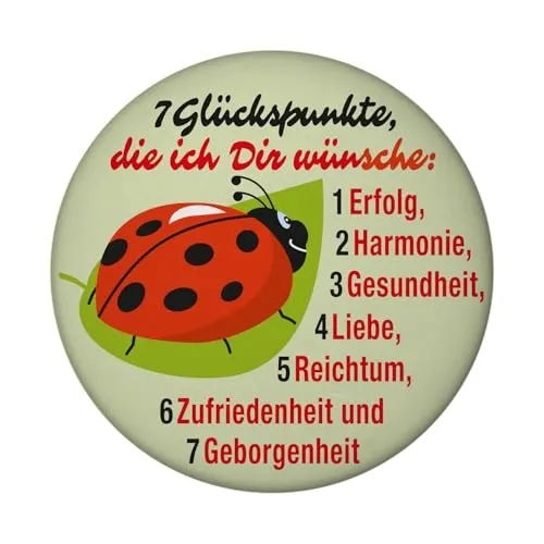 Marienkäfer Magnet rund mit Spruch Sieben Glückspunkte Glücksbringer für Wünsche und Erfolg Harmonie Gesundheit Liebe Reichtum