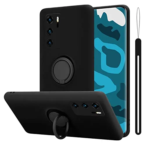 Cadorabo Hülle kompatibel mit Huawei P40 Schutzhülle TPU Silikon Case Liquid Design mit Ring Slim Kratzfest Liquidsilikon Microfaser mit Rundumschutz Case Hülle für Huawei P40 in Schwarz