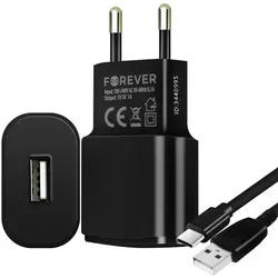 1A Wand-Ladegerät, Netzteil + USB-C auf USB Ladekabel, 1.2m – Schwarz - Schwarz