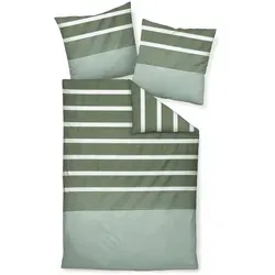 Janine Bettwäsche Mako Satin 135x200 cm - Bettwäsche-Set in grün-grau, 2-teilig mit praktischem Reißverschluss. Atmungsaktiv, pflegeleicht und hautsympathisch für besten Schlafkomfort.
