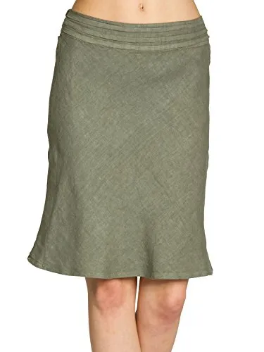 Caspar RO021 eleganter Damen Leinenrock in Olivgrün, Größe 36 - Röcke für Damen, klassisch eleganter Sommerrock aus echtem Leinen, figurfreundlich geschnitten und perfekt für Business sowie Freizeit - ideal für den Sommer.