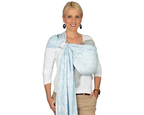 Hoppediz Ring-Sling Amsterdam aqua - Baby-Tragetuch ab Geburt aus 100 % kbA-Baumwolle, ideal für Neugeborene, fördert die Hüftentwicklung und Eltern-Kind-Bindung.