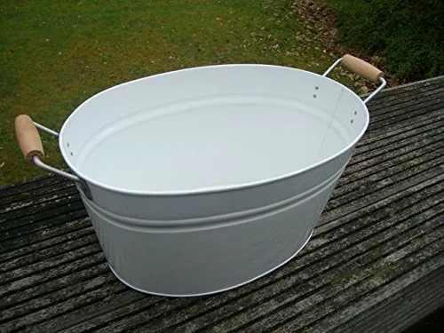 Deko-Impresion Eisenwanne, Pflanztopf, Zinkbottich, Blumentopf, Pflanzschale 39 x 26 Weiss