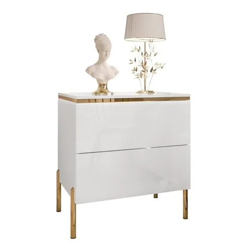 Lookway Nachttisch Weiß Hochglanz mit LED-Beleuchtung von Lookway