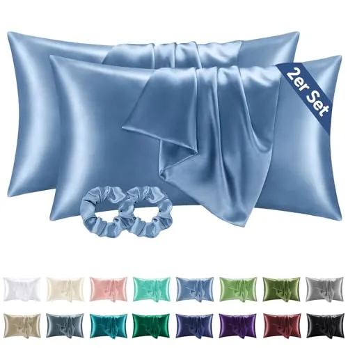 BEDELITE Satin Kissenbezug 40 x 80 Blau in blau von BEDELITE