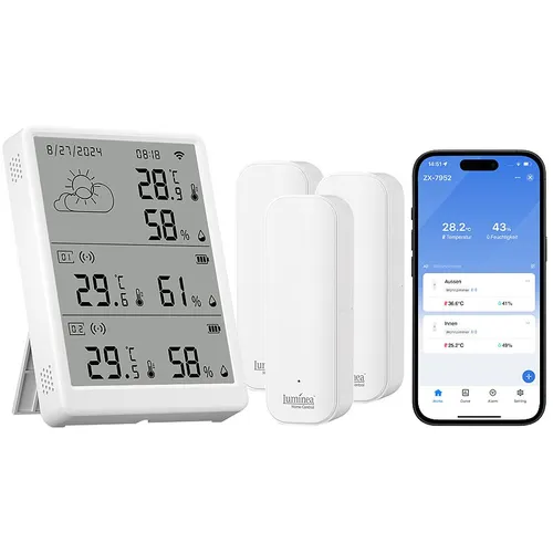 WLAN-Temperatur- & Luftfeuchtigkeits-Set mit Display, 3 Sensoren